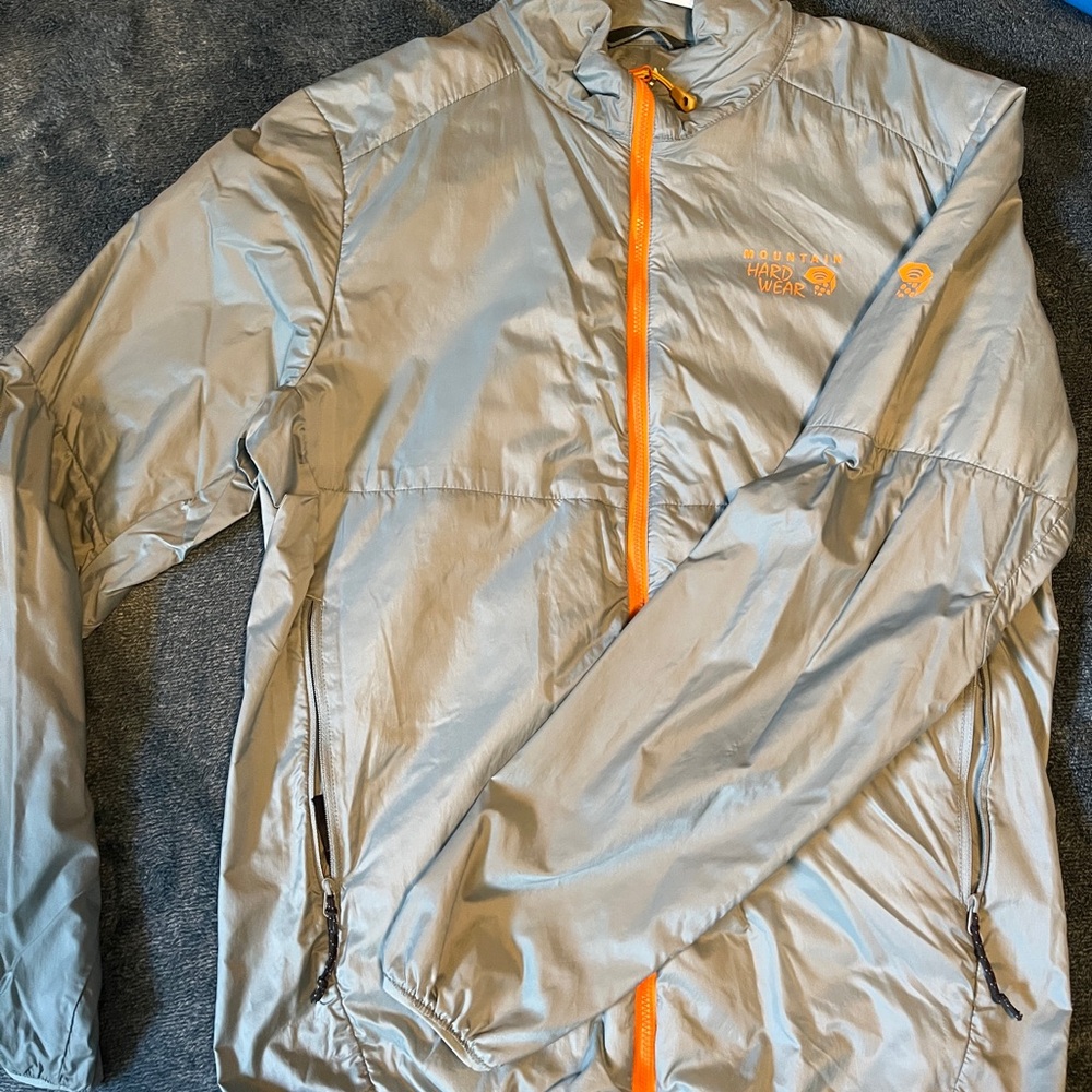 Mountain Hardwear light blue/Silver Windbreaker with Orange Accents